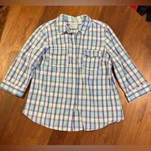 Croft & Barrow Blue and Green Plaid Button-Up Shirt